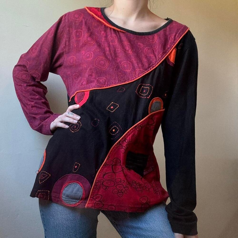 Vintage Zoe Funky Patchwork Sally Skellington Style Long Sleeve Shirt Large